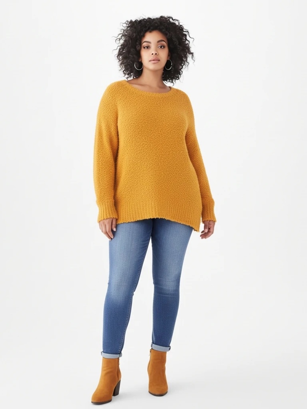 Zenana Outfitters Mustard Yellow Popcorn Knit Crewneck Sweater Women’s Large